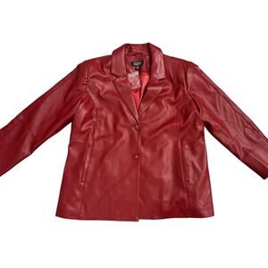 Dennis Basso Faux Leather Blazer Jacket LP Large Petite Red NWT